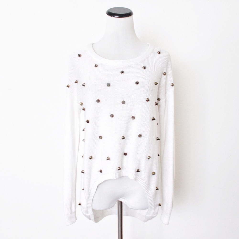 Sugarmint White Spike Studs Sweater